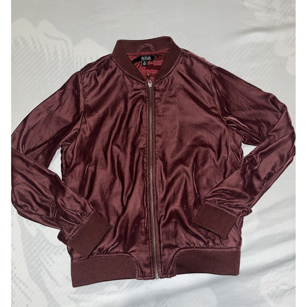 a.n.a. Women's Madeira Wine Velour Zip-Up Bomber Jacket Medium M Pockets